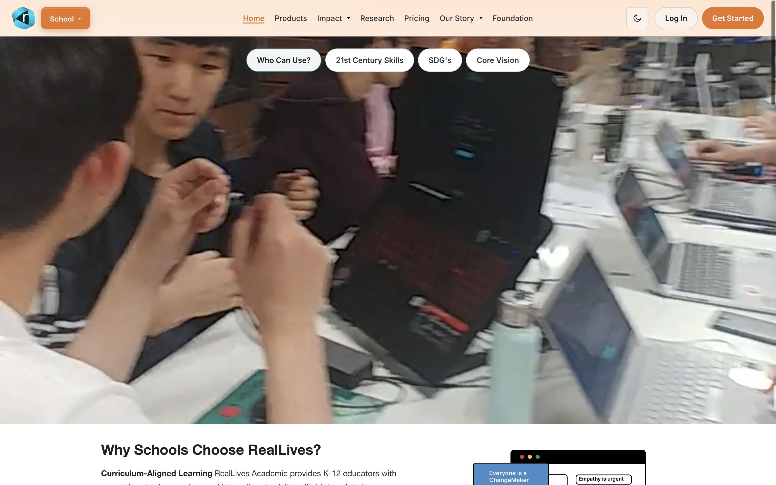 RealLives marketing website preview